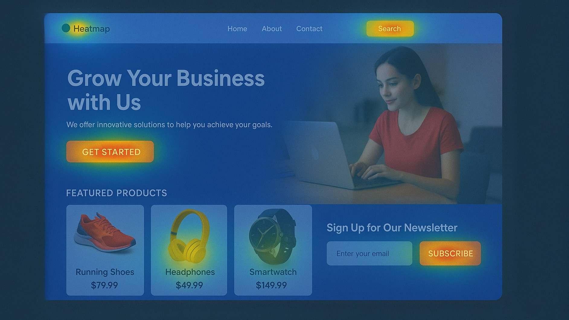 UX heatmap showing user clicks and scroll behavior on a website